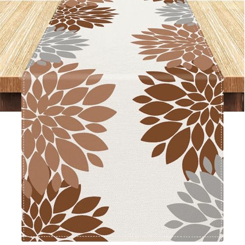 Runner da Tavolo Moderno Marrone e Grigio Runner Tavola Eleganti Rettangolare Runner Tavolo Dalia Geometriche Tovaglia Runner 40x140 cm per Interni ed Esterni Vacanze Soggiorno