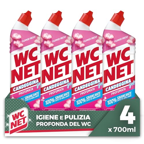 Wc Net - Candeggina Gel Profumata, Detergente per Sanitari e Superfici, Azione Sbiancante e Igienizzante, Fragranza Flower Fresh, 700 ml x 4 Confezioni