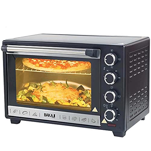 Bakaji Forno Fornetto Elettrico Ventilato Capacità 48 litri Potenza 2000W Temperatura Regolabile fino a 230° 4 Funzioni Elenti Riscaldanti in Acciaio con Luce Interna Funzione Timer Girarrosto