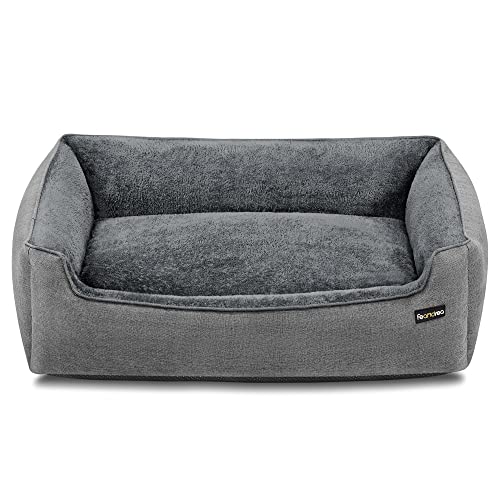 Feandrea Cuccia per Cani, Lettino per Animali in Simil Lino, Bordi Rialzati, Fondo Antiscivolo, Copertura Sfoderabile per Lavaggio, Taglia XL per Cane Grande, 110 x 75 x 27 cm, Grigio Chiaro PGW12GG