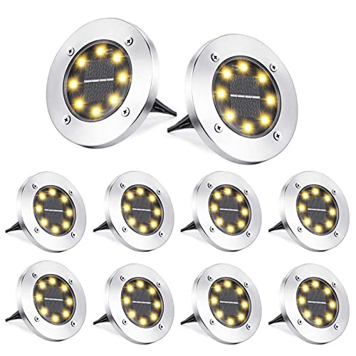 Qedertek 8 Pezzi Luci Solari Giardino Esterno, 8 LEDs Faretti led Luce Sepolta Bianco Caldo Lampada IP65 Impermeabile Luci Terra per Prato Vialetto Scala Paesaggio