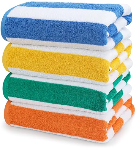 Utopia Towels - Asciugamani da Spiaggia Cabana Striscia, (76 x 152 cm) - Grandi Asciugamani da Piscina, Asciugamani Morbidi e ad Asciugatura Rapida (Confezione da 4 - Blu, Giallo, Verde, Arancione)