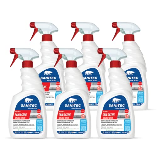 SANITEC igiene sicura Sani Active, Spray Disinfettante Sgrassante Universale,per la Disinfezione di Tutte le Superfici in Cucina, Bagno, Uffici, Ambienti Pubblici e Auto, Made in Italy, 6 Conf, 750 ml