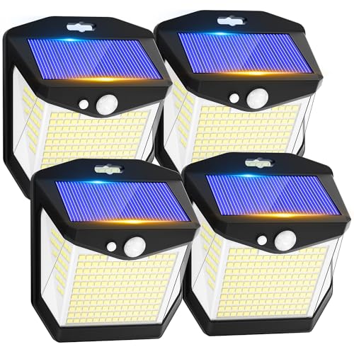 Luci LED Esterno Giardino Solare - 248 LED Luce Esterno con Pannello Solari con Sensore da Movimento 3 Modos 270° Illuminazione Lampada Solare da Esterno IP65 Impermeabile per Parete Garage