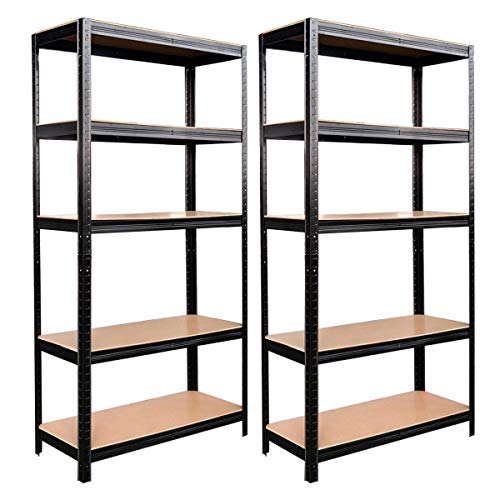 Brigros - Set Scaffali In Metallo 150x75x30cm Portata Totale 875 Kg, 5 Ripiani MDF, Carico Per Ripiano 175 Kg Scaffale Salvaspazio Per Garage, Officina, Cantina, Magazzino (Nero)