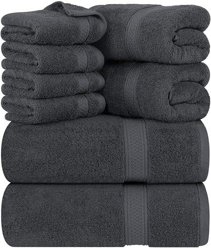 Utopia Towels, Set Di Asciugamani Da 8 pezzi, 2 Asciugamani Da Bagno, 2 Asciugamani a Mano e 4 Panni Da Lavare, Altamente Assorbente Per Bagno, Palestra, Hotel e Spa (Grigio)