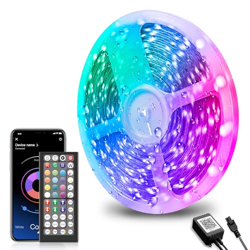 Striscia LED 10 m, IP65, impermeabile, RGB 6000 K, con telecomando e app, per illuminazione di casa e feste