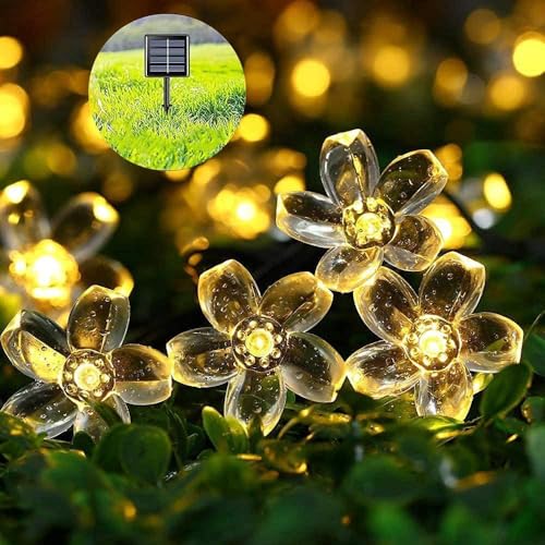 Lecone Catena Luminosa Esterno Solare 7M 50 LED Fiore 8 Modalità Giardino Impermeabile Luci Solari Esterno Giardini Decorazione per Terrazza, Giardino, Feste, Balcone