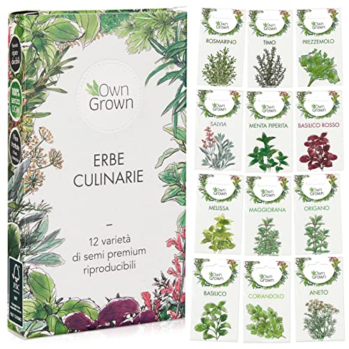 OwnGrown Set di Semi di Erbe - 12 Varietà di Erbe per Giardino e Cucina - Prezzemolo, Erbe di Provenza, Coriandolo, Aneto - Semi Piantare per Aromi Freschi - Regalo Ideale per Amanti Giardinaggio