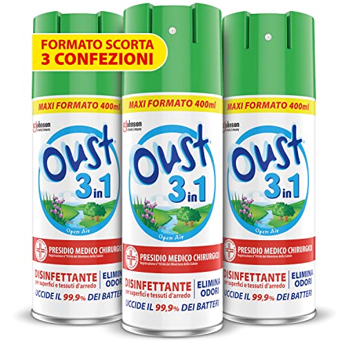 OUST 3in1 Spray Elimina Odori Disinfettante - 3 Confezioni da 400ml