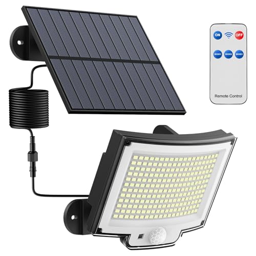 Luce Solare con Sensore di Movimento [228LED/3Modes] Luci Solari da Esterno con Telecomando, IP65 Impermeabile Lampade Solari con Estensore da 5M Giardino Garage [1 Pezzi ]