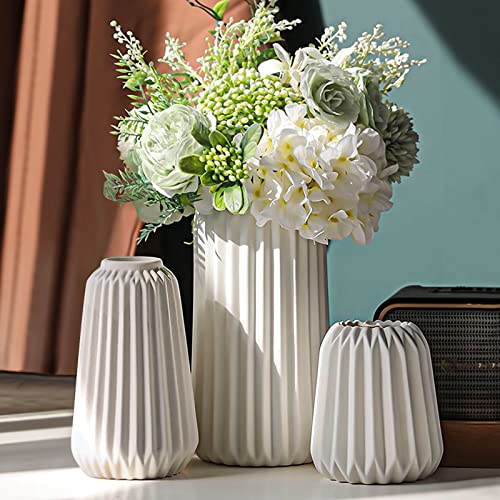 Vasi Deco - Set di 3 Vasi in Ceramica Bianca Per la Casa Moderno, Vasi Opachi Deco Per l'erba Della Pampa, Vaso Deco Estetico Neutro Boho Scandinavo Vasi di Fiori Decorazione