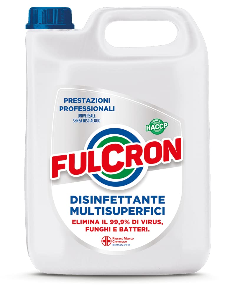 FULCRON Disinfettante Multisuperfici, Detergente Inodore, Elimina il 99,9% di Virus, Funghi e Batteri, 5 Litri