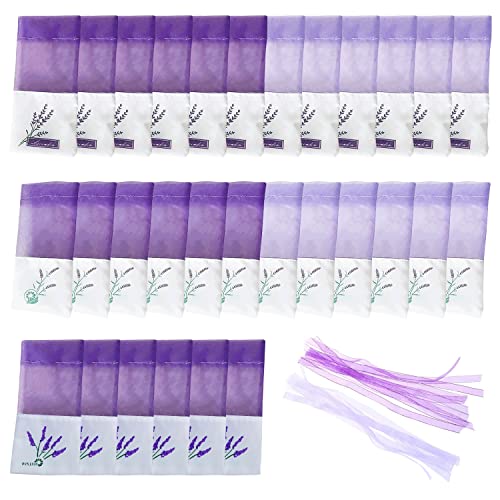 QEEQPF 30 sacchetti di lavanda con 30 nastri di filato; sacchetti vuoti viola, organizer per piccoli oggetti, sacchetti profumati, sacchetti con coulisse, sacchetti in organza per lavanda, portaspezie