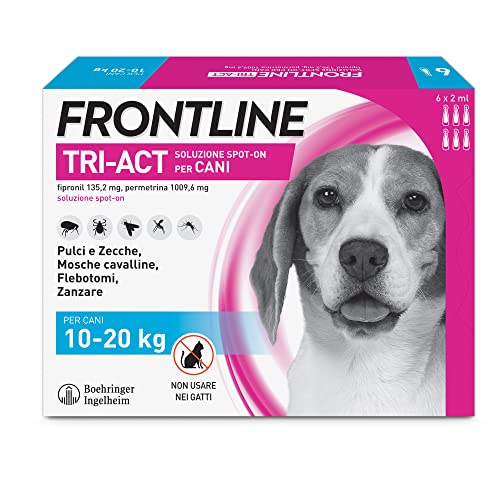 FRONTLINE Triact, 6 Pipette, Cane M (10-20Kg), Antiparassitario per Cani e Cuccioli di Lunga Durata, Protegge il Cane da Pulci, Zecche, Zanzare, Pappataci e Leishmaniosi, Antipulci 6 Pipette