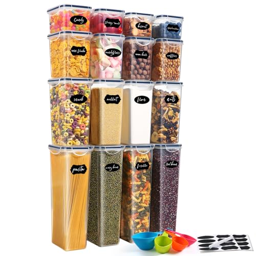 YASHE 16 Pezzi Contenitori Ermetici per Alimenti, Contenitori per Alimenti Plastica, Senza BPA, con Coperchio, Contenitori Cucina di Cereali, Muesli, Farina