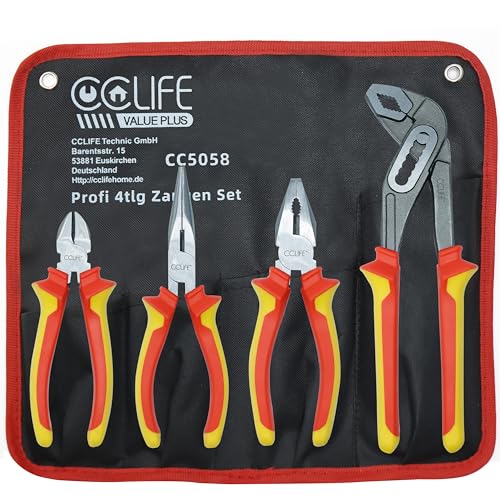 CCLIFE Set di pinze Set professionale 4 Pezzi con Pinza Regolabile, Pinza Universale, Pinza a Becchi Lunghi, Pinza a Taglio Laterale