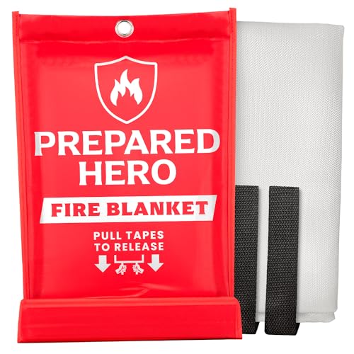 Prepared Hero Coperta antincendio di emergenza 1 Confezione - Coperta antincendio per cucina, 101.6cm x 101.6cm Coperta antincendio per casa, Coperta in fibra di vetro.