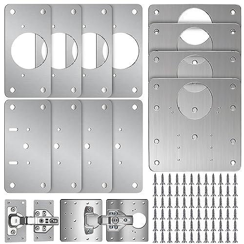 12 Pezzi Piastra Riparazione Cerniera Ante con Viti, Kit Riparazione Cerniere Ante, Ripara Cerniere per Mobili Cassett Ante Cucina