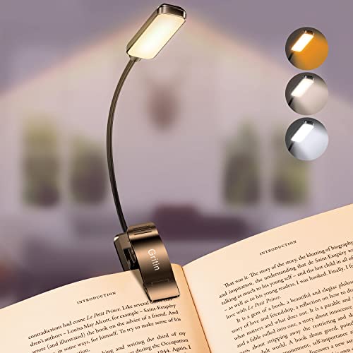 Gritin Lampada da Lettura, Luce Lettura Ricaricabile USB con 9 LED 3 modalità, Dimmerabile Senza Livelli, Lampada Luce Libro Portatile con Clip, Ideale per E-Reader, Studio, Letto, Viaggi, Tablet