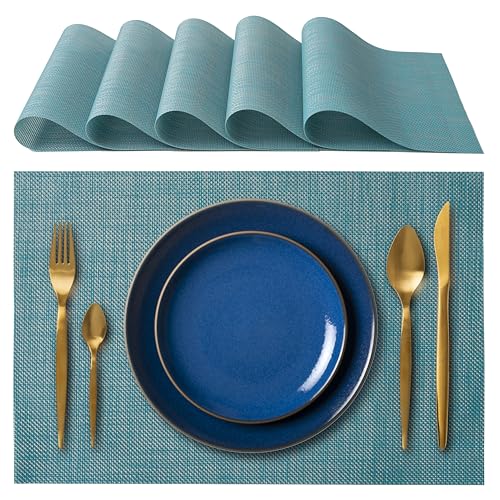 IPEA Tovagliette Americane Eleganti 45 x 30 cm per Cena, Pranzo, Colazione - 6 Unità - Tovaglietta Lavabile, Resistente al Calore, Antiscivolo, Antimacchia per Tavolo della Cucina e Sala - Azzurro