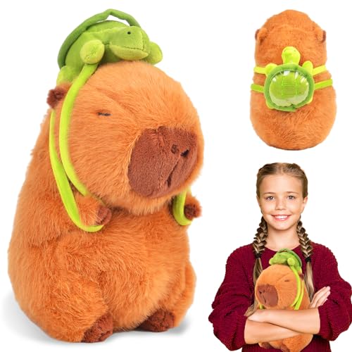 xinrongda Peluche Capibara, Simpatico Peluche Capibara, Realistico Giocattolo Morbido Capibara, Tartaruga Porta Capibara da 23 cm, Cuscino Peluche Capibara Regalo per Ragazzi e Ragazze