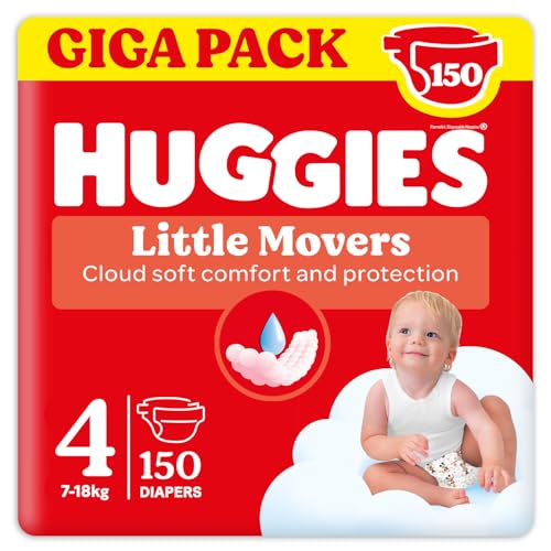 Huggies Ultra Comfort/ Little Movers Pannolini Taglia 4 (7-18 Kg), Ultra assorbente, Protezione completa, 150 Pz