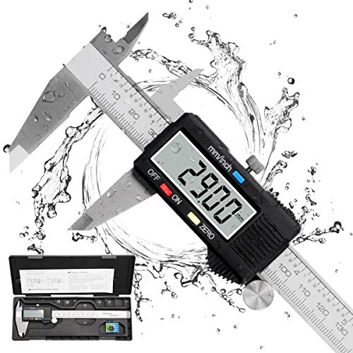 Calibro Digitale, Qfun Precisione Micrometro in Acciaio Inox 150mm con Ampio Display LCD Inch Electronic Digital Caliper per Misurzione Esterna, Interna, Profondità e di Passo