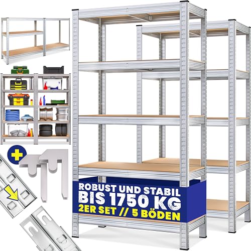 Monzana® 2x Scaffale ad Alta Portata 180x90x40cm Carico Max. 1750 10 Pannelli MDF Scaffalatura Metallo Officina Cantina