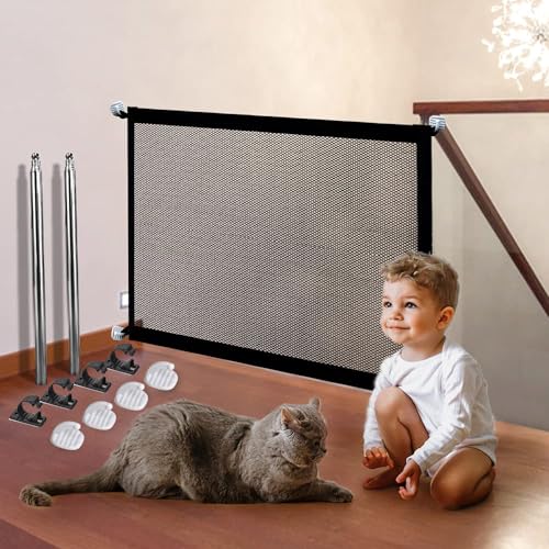 Cancello Magico per Cani Hillylolly 110 x 79 cm Barriera Sicurezza Cani e Gatto, Pieghevole Barriere per Cani, Recinto per Cani da Interno, Barriera di Sicurezza Estensibile per Scale, Cucine