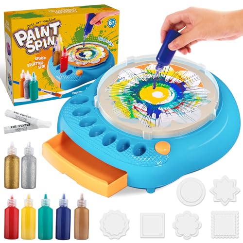 Arti e mestieri per bambini dai 4 agli 8 anni, kit macchina per arte a spirale, set di giocattoli per pittura rotante, forniture artistiche creative regalo per ragazzi e ragazze (Blu)