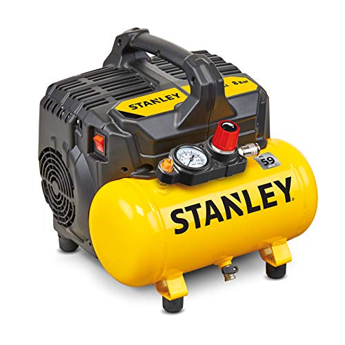 Stanley Compressore Aria Portatile DN200/8/6 - Compressore Silenziato 8 Bar - con Capacità del Serbatoio di 6L - senza Olio 105L/Min - Con Maniglia e Piedini Antiscivolo - per Utensili Pneumatici