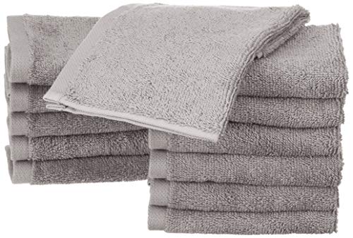 Amazon Basics - Asciugamano per il viso cotone, Confezione da 12, 30 x 30 cm, Grigio