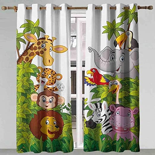 CTQTZ Tende oscuranti con animali e foreste, con occhielli, 264 x 240 cm (larghezza x altezza), set da 2 tende per decorazione della cameretta dei bambini