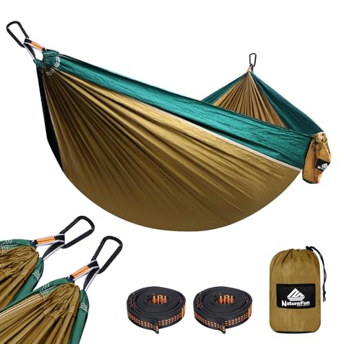 NTUREFUN Amaca da Campeggio da Viaggio Ultraleggera | Capacità di Carico 300kg,(275 x140 cm) Traspirante,Nylon da Paracadute ad Asciugatura Rapida | 2 x Moschettoni, 2 x Corde in Nylon Incluse