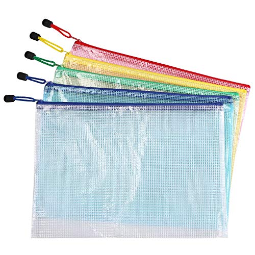 Vicloon Borse di File, Sacchetto di Zip Impermeabile Mesh Sacchetto del Documento per Uffici Cosmetici Forniture Accessori da Viaggio, 5 Colori (5 pezzi * A4)