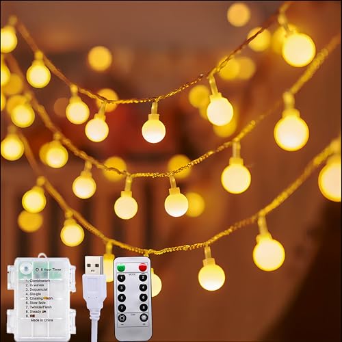 taiyongkang Catena Luminosa Interno 12M + 1M 100 Leds Luci Da Esterno a Batteria, Luci Decorative Da Esterno con Usb, Luci Decorative Interno Senza Corrente, Luci Da Esterno Giardino Batteria