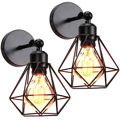 TOKIUS 2 pezzi Lampada da Parete Interna Industriale Applique da parete Gabbia Interno E27 Metallo Lampadari e Plafoniere regolabile 180° Lampade da lettura Per Cucina Camera da letto