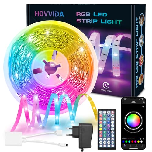 HOVVIDA Striscia LED 5M, 24 LED/Metro, 24V RGB LED, 120 LED, APP e Telecomando, Sincronizzazione Musicale, Modalità di Temporizzazione, per Stanza, Camera da Letto, Sala Giochi, Feste, Festival