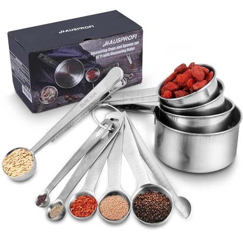 HAUSPROFI 11pz Cucchiai Dosatori Misurini Cucina in Acciaio Inox 304- Cucchiai Graduati Measuring Spoons Cucchiaio Dosatore per Dolci Ingredienti Cottura