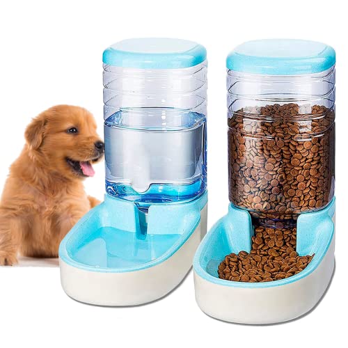 Edipets, Dispenser Cibo Gatti, Cani, Automatico, 2 Unità, 3.8L, Dispenser di Crocchette e Acqua per Animali Domestici (Blu)