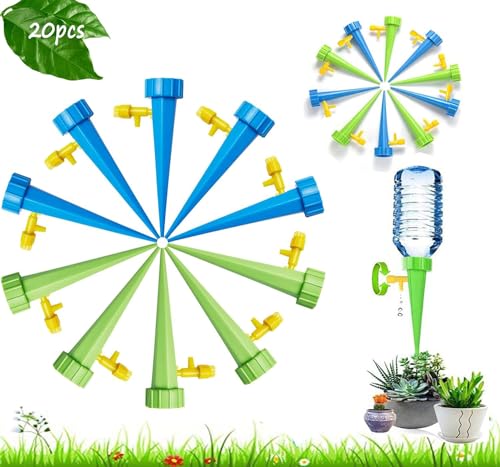 Set Irrigazione Goccia Automatica, 20 pezzi Irrigatore Automatico Regolabile, con Valvola di Controllo a Rilascio Lento,Irrigazione a Goccia per Vasi,per Piante Fiori Bonsai Gocciolatori da Innaffiare