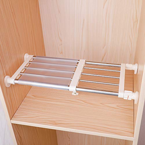 Hershii, scaffale in tensione con aste estensibili in metallo, fai da te, per organizzare, dividere e separare, per armadio, credenza della cucina e bagno, Ivory, 40-60cm/15.74-23.62inches