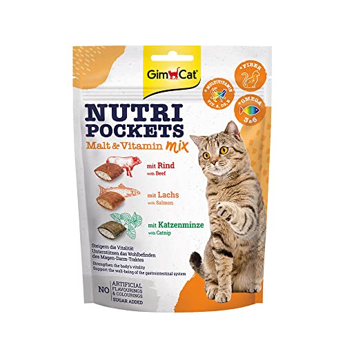 GimCat Nutri Pockets Mix Malto & Vitamina - Snack croccante per gatti con ripieno cremoso e ingredienti funzionali - 1 sacchetto (1 x 150 g)