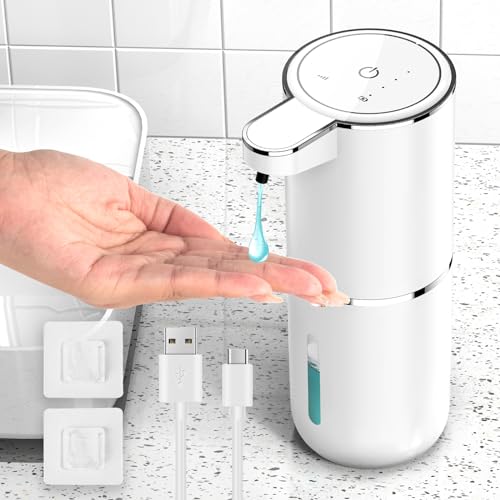 HAPPHOOH Dispenser Sapone Automatico, 380 ml Dispenser Sapone Bagno con Sensore di Movimento Infrarossi, Parete, Ricaricabile Tramite USB, Impermeabile IPX5, Adatto per Cucina, Bagno