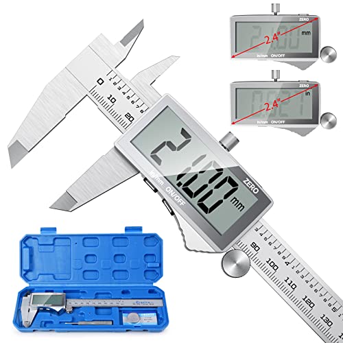 Preciva Calibro Digitale, Caliper metrico da 150 mm/6 pollice elettronico in acciaio inossidabile,resistente agli schizzi,con LCD Schermo Grande e Chiaro Più Preciso e batteria di ricambio