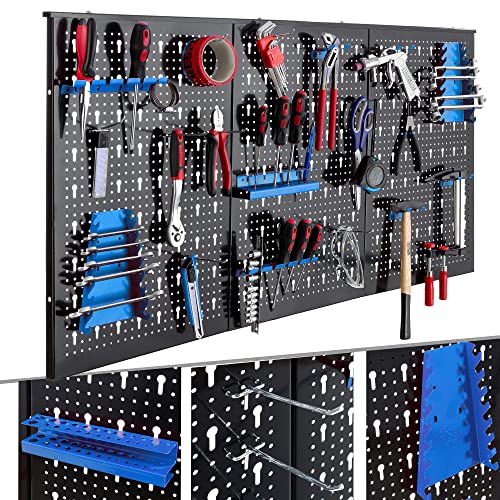 Arebos Set di 17 ganci blu | 120 x 60 x 2 cm | strumento parete forata in metallo + supporti + materiale di montaggio