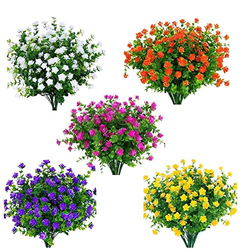 Amajoy - 15 mazzi di Fiori Artificiali in plastica Sintetica Resistente ai Raggi UV, Piante per Interni, vasi Esterni, Piante da Appendere, Vaso da Giardino, Decorazione per Matrimoni e cascine