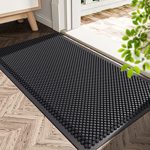 Sellemer Zerbino Ingresso 43 x 76 cm, Tappeto Lavabile per Interni/Esterni, Tappeto Antiscivolo per Esterno,Ingresso, Porte Anteriori e Posteriori (Nero)