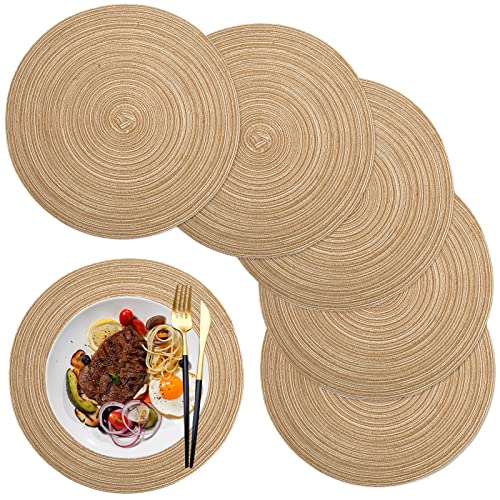 Tovagliette Lavabili Rotonde, Tovagliette Colazione Set di 6 Resistente al Calore Tovagliette per Natale Partito Cucina, 36cm, Colore del caffè